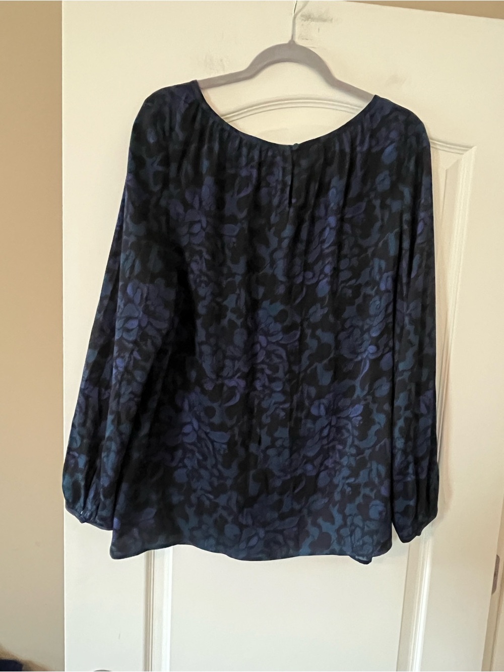 Loft Black Base Floral Long Sleeve Blouse in Dark Teal & Purple Accents Size XXL - Picture 2 of 16